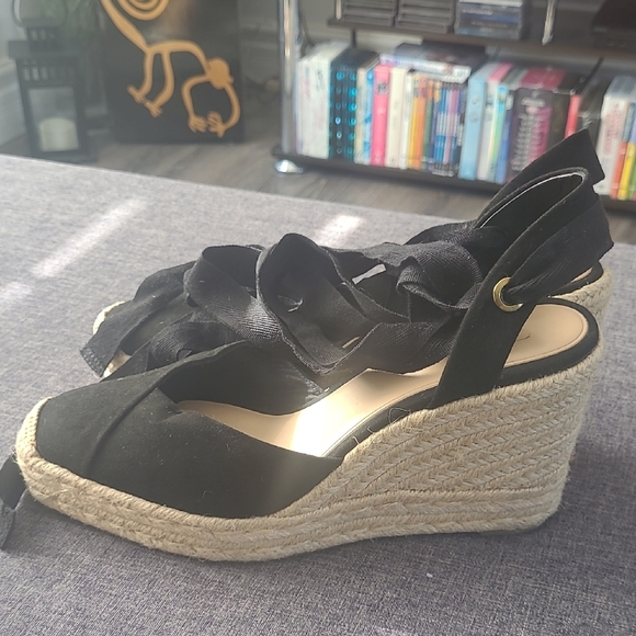 Zara Black Espadrille Wedge Sandals with Ankle Wrap - Picture 7 of 8